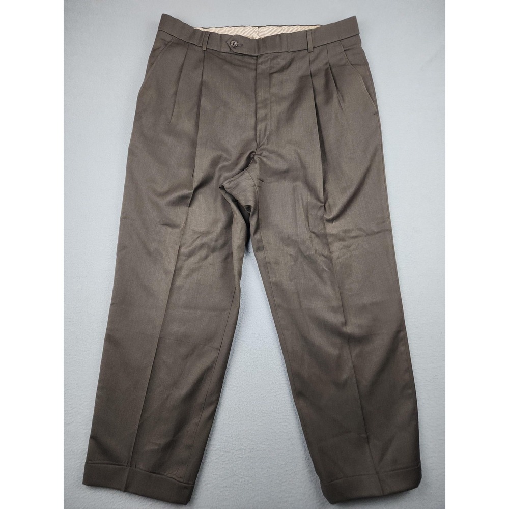 Ballin Dress Pants Mens 36x28 Brown Super 120s Wool Pleated Comfort EZE Classic